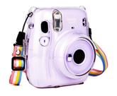 Capa transparente Fudda para câmera instantânea Fujifilm Instax Mini 11 capa protetora de PVC rígido cristalino com alça de ombro removível em arco-íris e adesivo colorido de filmes instantâneos fotográficos de 20 folhas