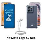 Capa Transparente + Película Fosca Privacidade + Fone de Ouvido para Moto Edge 50 Neo