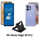 Capa Transparente + Película Fosca Privacidade + Suporte de Mesa para Moto Edge 50 Pro