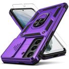 Capa YZOK para Galaxy S21 Plus, com capa de câmera deslizante, protetor de tela HD, proteção de câmera suporte giratório magnético Capa protetora resistente à prova de choque de nível militar para S21 Plus, roxa