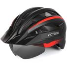 Capacete de bicicleta VICTGOAL VG110 com óculos de luz LED preto vermelho