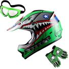 Capacete de motocross 1Storm Shark Green Kids M 51-52cm com óculos