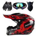 Capacete de Motocross TTMiku Infantil - Modelo Red Camo XL com Óculos
