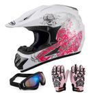 Capacete Dirt Bike OUMURS DOT Youth com luvas e óculos rosa S Capacete Dirt Bike OUMURS DOT Youth com luvas e óculos rosa S