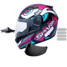 Capacete Ebf Spark Dragon Preto Rosa Com Narigueira Mais Viseira Fumê e Adesivo Branco Capacete Ebf Spark Dragon Preto Rosa Com Narigueira Mais Viseira Fumê e Adesivo Branco