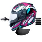 Capacete Ebf Spark Dragon Preto Rosa Com Narigueira Mais Viseira Fumê e Adesivo Preto Capacete Ebf Spark Dragon Preto Rosa Com Narigueira Mais Viseira Fumê e Adesivo Preto