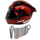 Capacete Gt Racing Carbon Aerofólio Óculos Fw3 Vermelho + Viseira Cromada FW3