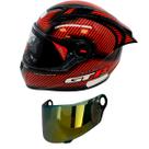 Capacete Gt Racing Carbon Aerofólio Óculos Fw3 Vermelho + Viseira Dourada FW3