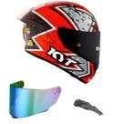 Capacete KYT TT Course Gino Rea Branco e Laranja Mais Viseira Camaleão e Spoiler Fumê Tamanho:58