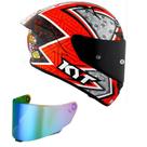 Capacete KYT TT Course Gino Rea Branco e Laranja Mais Viseira Camaleão Tamanho:62