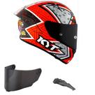 Capacete KYT TT Course Gino Rea Branco e Laranja Mais Viseira Fumê e Spoiler Fumê Tamanho:60