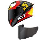 Capacete KYT TT Course Jaume Masia Flux Cinza e Vermelho Mais Viseira Fumê