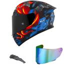 Capacete KYT TT Course Magnet Azul e Vermelho Mais Viseira Camaleão e Spoiler Fumê
