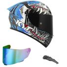 Capacete KYT TT Course Megalodon Azul Mais Viseira Camaleão e Spoiler Fumê Tamanho:60