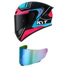 Capacete KYT TT Course Overtech Azul e Rosa Mais Viseira Camaleão