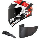 Capacete KYT TT Course Pirate Branco e Vermelho Mais Viseira Fumê e Spoiler Fumê