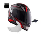 Capacete Masculino Ebf Spider Vermelho Com Narigueira Extra Mais Viseira Fumê e Adesivo Preto