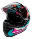 Capacete Moto Integral Fechado Gtx Fox Com Óculos Interno Cor Azul e Rosa Tamanho 60 - Fw3
