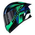 Capacete Norisk Flow Pulse Verde Preto Azul Com Aerofolio e Viseira Espelhada