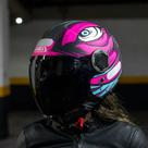 Capacete Nzi Ringway Duo Ocelo Antracite/Rosa/Verde Fosco - 62