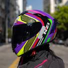 Capacete NZI Trendy 3 Stream Connected Violeta/Vermelho/Neon - 58