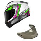 Capacete Race Tech Hit Android Branco Verde e Rosa Mais Viseira Fumê