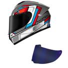 Capacete Race Tech Hit Android Cinza e Vermelho Mais Viseira Azul Tamanho:62