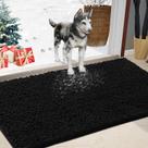 Capacho IM HOME Absorvente de Chenille Outdoor 120x75cm Preto