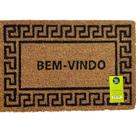 Capachoacho de Fibra Coco Pvc Pintado Welcome Grego Preto 40cm X 60cm