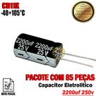 Capacitor Eletrolitico 2200uf 25v 105ºC Pacote com 85 peças Capacitor Eletrolitico 2200uf 25v 105ºC Pacote com 85 peças