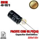 Capacitor Eletrolitico 220uf 63v 105ºC Pacote com 65 peças Capacitor Eletrolitico 220uf 63v 105ºC Pacote com 65 peças