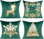 Capas de almofada All Smiles, verde escuro, dourado, 45 x 45 cm, 4 unidades