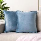 Capas de almofada PAVILIA Dusty Blue com pompom 45 x 45 cm, 2 unidades