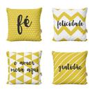 Capas de Almofadas Amarelas Decorativas e Geometricas Com Frases Fé, Felicidade, Gratidão 40x40 - Novadecora