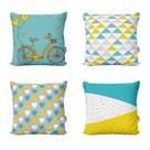 Capas de Almofadas Amarelas e Azul Decorativas e Geometricas Para Sofá 40x40 - Novadecora