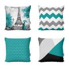 Capas de Almofadas Azul Turquesa e Cinza Geométricas e Decorativas Torre Eiffel 40x40 - Novadecora