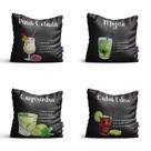 Capas de Almofadas com Frases Drinks em Preto 35x35cm Kit 4u