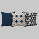 Capas De Almofadas Decorativas Geométrica Azul E Bege 40x40