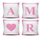 Capas de Almofadas Estampadas Frases Amor Maria 4 Unidades Branco e Rosa