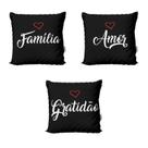 Capas de Almofadas Personalizadas Preto Família, Amor e Gratidão Para Sofá 40x40 - Novadecora