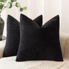 Capas de travesseiro Findtower Soft Textured Chenille 55x55cm pretas