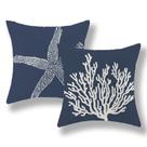 Capas de travesseiro GOLIANDA Navy Blue Coral Starfish 50x50cm Conjunto de 2