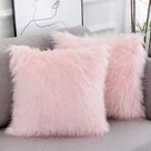 Capas de travesseiro WLNUI Pink Fluffy Faux Fur 50x50cm, conjunto de 2