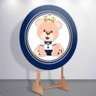 Capas Painel Grande e Mini Painel Redondo Festa Infantil Ursinho Menino Branco Azul Zig Zag Decora