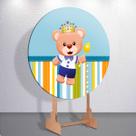 Capas Painel Grande e Mini Painel Redondo Festa Infantil Ursinho Menino Branco Azul Zig Zag Decora
