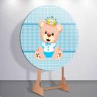 Capas Painel Grande e Mini Painel Redondo Festa Infantil Ursinho Menino Branco Azul Zig Zag Decora