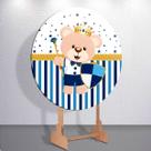 Capas Painel Grande e Mini Painel Redondo Festa Infantil Ursinho Menino Branco Azul Zig Zag Decora