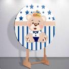 Capas Painel Grande e Mini Painel Redondo Festa Infantil Ursinho Menino Branco Azul Zig Zag Decora