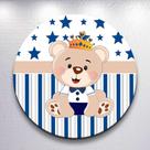 Capas Painel Grande e Mini Painel Redondo Festa Infantil Ursinho Menino Branco Azul Zig Zag Decora