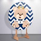 Capas Painel Grande e Mini Painel Redondo Festa Infantil Ursinho Menino Branco Azul Zig Zag Decora